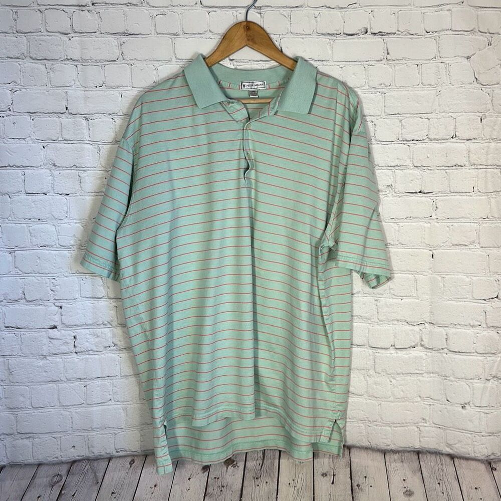 Peter Millar Men’s Short Sleeve Green Orange Striped Polo size XXL